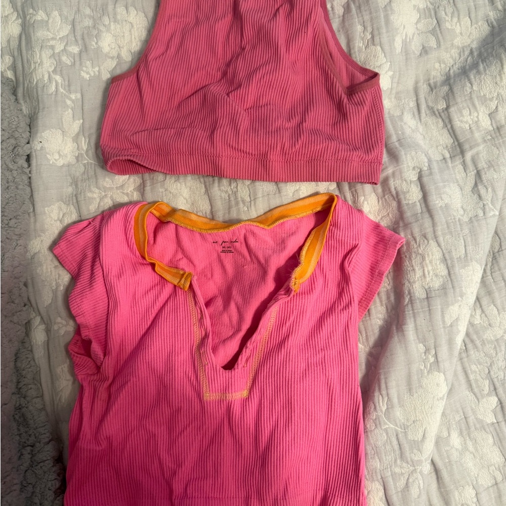 Pink and Orange Ribbed Top Set